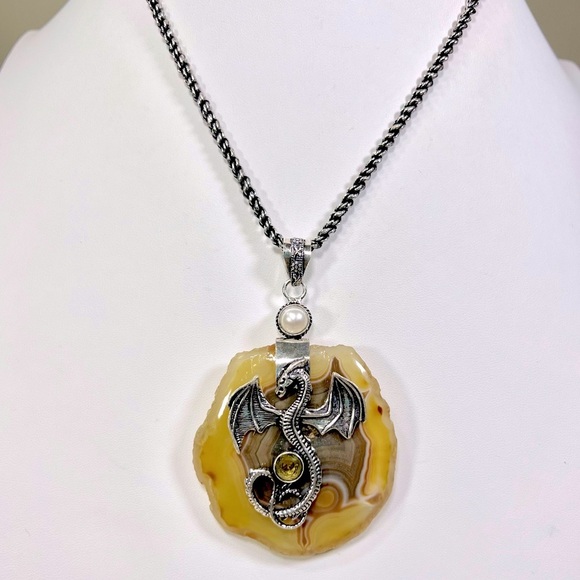 XL Solar Agate 🐉 Dragon 925 Gemstone Pendant - Picture 1 of 9